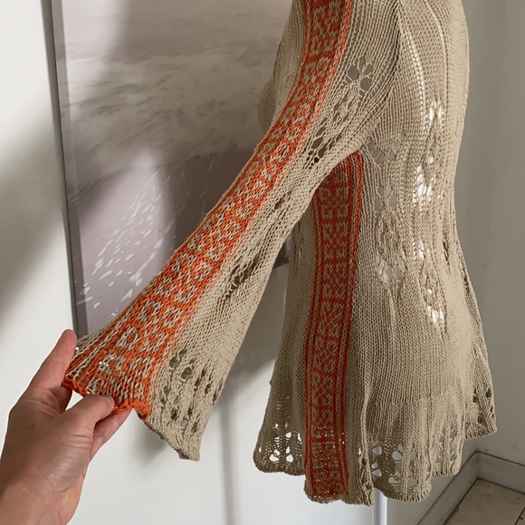 Wooden Ships Pointelle Crochet Knit V neck Aline Sweater Size S/m - Picture 4 of 5